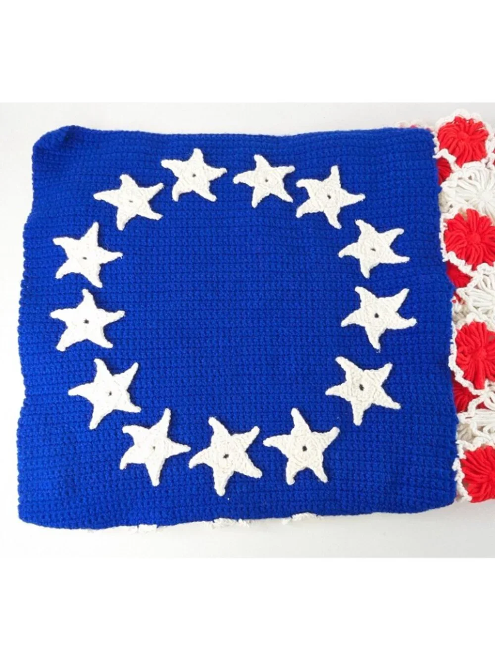 American Flag Afghan Vintage Patriotic Handmade Crochet 36 x 56 
